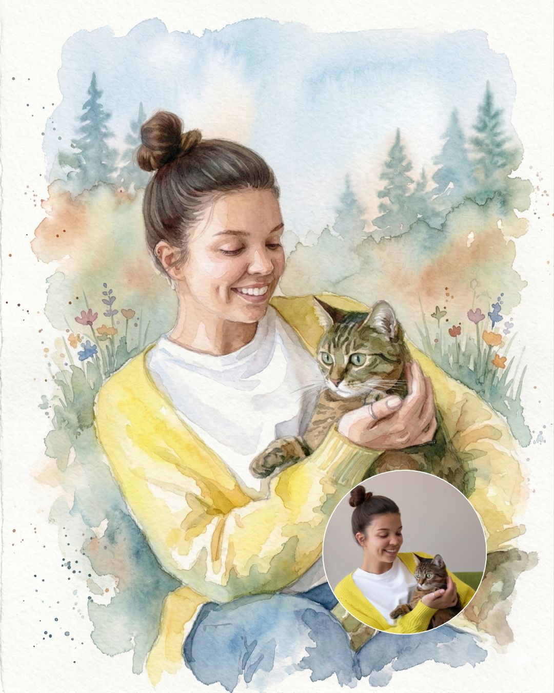 Retrato Ilustrado Acuarela Personalizado
