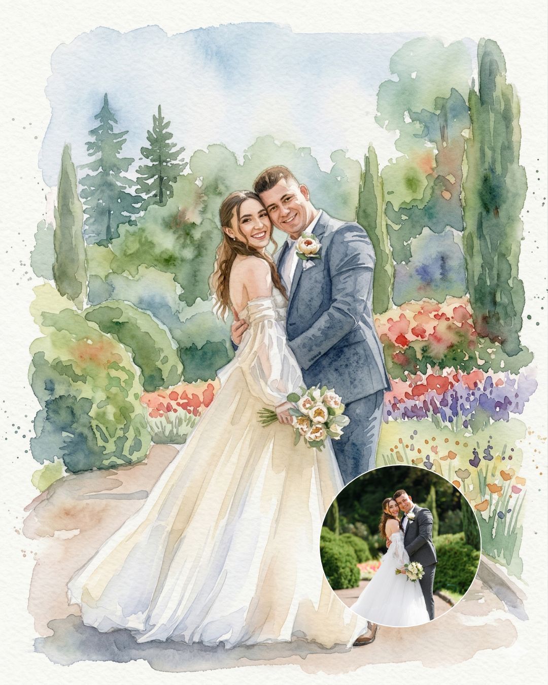 Retrato Ilustrado Acuarela Personalizado